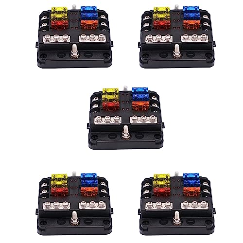 Janasiba 5X Wasserdichter 6-Wege Sicherung Block, mit LED Anzeige 12 Strom Kreise mit Negativem Marine Sicherung Kasten für DC 12/24V Auto Boot RV Lastwagen von Janasiba