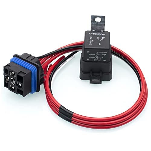 Janasiba 60/80 Ampere 12 Volt Wasserdichtes Automobil Relais mit Pigtail 5-Pin Schwerlast 12 AWG Relais für Boote Auto Ventilator Autos von Janasiba
