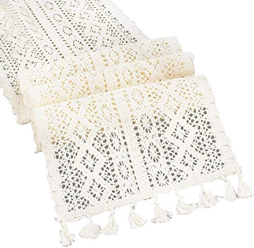 Janasiba Makramee TischläUfer, Baumwolle GehäKelt Vintage TischläUfer mit Quasten, für Hochzeit Esstisch, Bohemians Style (24X220Cm) von Janasiba
