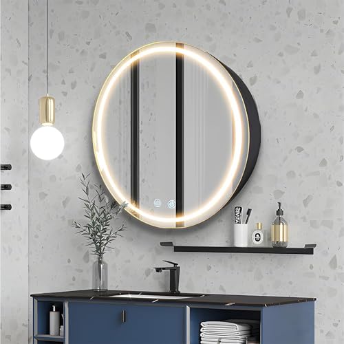 Janboe 51 cm runder Medizinschrank mit Lichtern, LED-Medizinschrank mit Entnebeler, beleuchteter Spiegelschrank für Badezimmer, dimmbar, beschlagfrei, 3000 K-6500 K Farbtemperatur Janboe 51 cm runder Medizinschrank mit Lichtern, LED-Medizinschrank mit Entnebeler, beleuchteter Spiegelschrank für Badezimmer, dimmbar, beschlagfrei, 3000 K-6500 K Farbtemperatur von Janboe