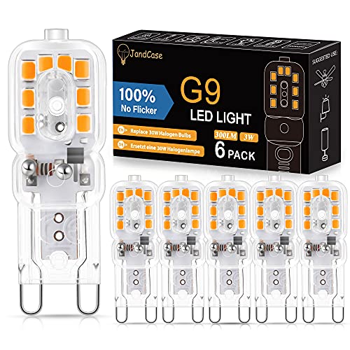 JandCase G9 LED Glühbirne Warmweiß, G9 leuchtmittel, entspricht 30W G9 Halogenlampen, 3000K Warmweiß, 300 Lumen, 360° Abstrahlwinkel, nicht dimmbar, G9 LED Lampen für Kristalldeckenleuchten, 6er-Pack von JandCase