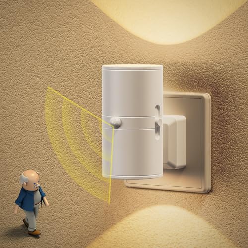 JandCase Nachtlicht Steckdose mit Bewegungsmelder und Dämmerungssensor, Nachtlicht Dimmbar 0-100ML, Auto/ON/OFF， Nachtlichter Kinder 3000K Warmweiß, Steckdosenlicht für Schlafzimmer Küchen Wohnzimmer von JandCase