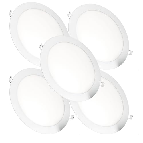 JANDEI - Pack 5 x LED-Einbau-Downlights, 18W, 1440 Lumen, Runde Form, Einbauloch Ø 200- Ø 205 mm, Extraflach 13 mm Tiefe, Lichtfarbe Kaltweiß 6000K, Inklusive Transformator von JANDEI