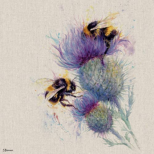 Jane Bannon 'Bees on Thistle' Kunstdruck auf Leinwand,30 x 30 cm von Jane Bannon