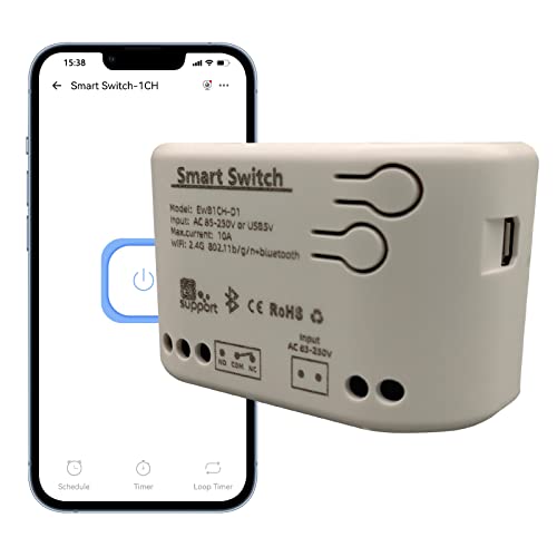 Jane Eyre 1 Kanal WiFi Smart Jog Schalter/selbstsicherndes Relais USB 5V/AC85V-250V Eingang, eWeLink APP, Kann per Bluetooth gesteuert werden, kompatibel mit Alexa Google Home von Jane Eyre