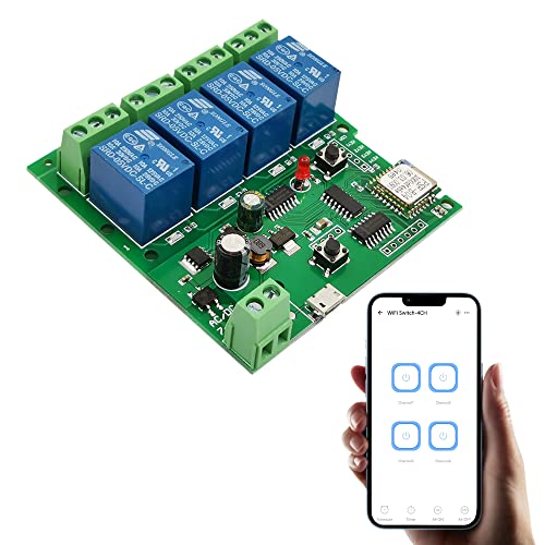 Jane Eyre 4 Kanal WiFi Instantaneous Inching Relay Self Locking Switch Module DIY Garagentor Schaltmodul Ewelink APP Control, Kompatibel mit Alexa Goolge Assistant von Jane Eyre