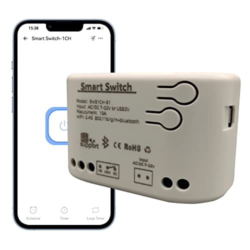 Jane Eyre EWelink Funkschalter mit Gehäuse, WiFi-Schaltermodul, Fernbedienung, Heimwerker Smart Home, Bluetooth Relais, 7–32V Stromeingang, funktioniert mit Alexa Google Home von Jane Eyre