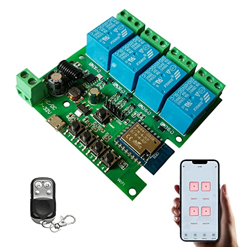 Jane Eyre WiFi Relaismodul 4 Kanal Smart Schalter, Momentan/Selbstverriegelndes/verriegeln schalten, für Tuya/Smart Life APP,DIY Garagentor, kompatibel mit Alexa und Google Assistant von Jane Eyre