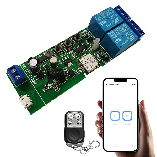 Jane Eyre WiFi Wireless Relay Module 2 Kanal Fernschalter, Momentan/Selbsthemmend relais, für Ewelink App, mit 433 MHz RF Fernbedienung, kompatibel mit Alexa und Google Assistant von Jane Eyre