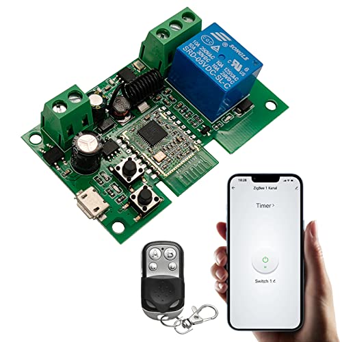 Jane Eyre Zigbee Tuya Smart 1 Kanal Smart Relais mit 433 RF Fernbedienung, USB5V DC7-32V augenblicklich/Selbstverriegelungsschalter, zur Verwendung mit Alexa Google Home (erfordert ZigBee Hub) von Jane Eyre