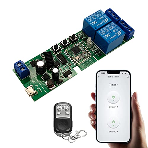 Jane Eyre Zigbee Tuya Smart 2 Kanal Smart Relais mit 433 RF Fernbedienung, USB5V DC7-32V augenblicklich/Selbstverriegelungsschalter, zur Verwendung mit Alexa Google Home (erfordert ZigBee Hub) von Jane Eyre