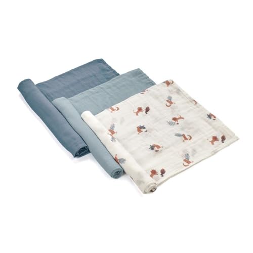 Jané 3er Pack Mehrzweck-Mulltücher, Stillen, natürliches Baumwoll- und Bambusgewebe, Staubmilbenschutz, Ökologisch, 80 x 80 cm, Blau Jané 3er Pack Mehrzweck-Mulltücher, Stillen, natürliches Baumwoll- und Bambusgewebe, Staubmilbenschutz, Ökologisch, 80 x 80 cm, Blau von Jane