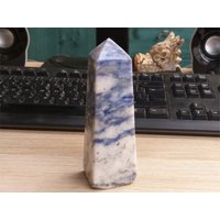 Afghanite 13, 5 cm Turm Obelisk Blau Kristall Carving Poliert Seltene Mineraldekoration von JaneFisherMinerals