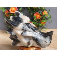 10 cm Handgemachte Drachenkopf Zebra Jaspis Carving - Polierte Natürliche Kristall Druse Für Home Decor & Sammler von JaneFisherMinerals