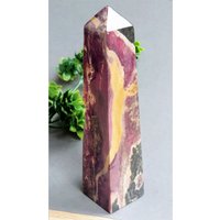 Rosa Jaspis 12cm Turm Obelisk Druse Crystal Carving Naturstein Elegante Poliert Mineraldekoration von JaneFisherMinerals