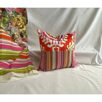 50 X 20 cm "Daya" Bestickte Baumwolle Mit "Hema" Cut Samt Dekorativer Kissenbezug in Orange, Pink, Jane Hall Design von JaneHallDesign