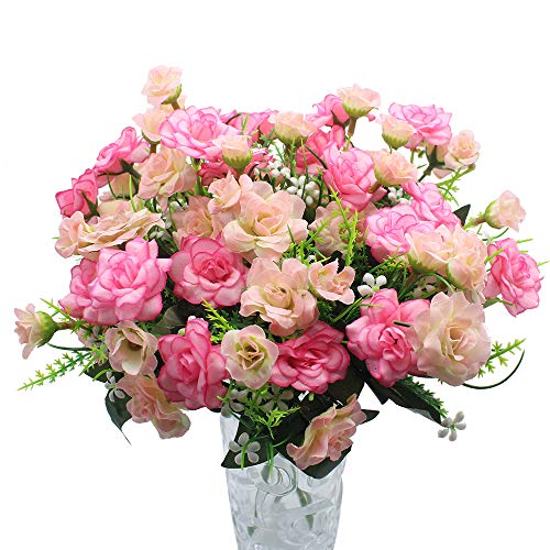 JaneYi 4 Stück Künstliche Rosenblüten Gefälschter Blumenstrauß Künstliche Seidenblumen Pflanzen Blumengesteck für DIY Draußen Haus Küche Tabelle Garten Büro Hochzeit Party Dekor - Rosa und Hellrosa von JaneYi