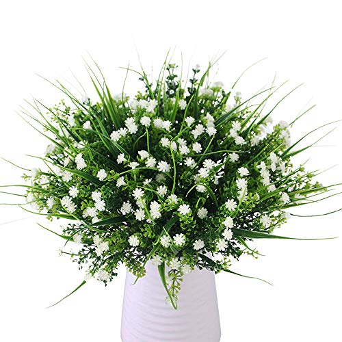 JaneYi 6 Stück Künstliche Gypsophila Plastikblumen Gefälschter Blumenstrauß Künstlich Strauch Blumengesteck Grünpflanzen für DIY Innen Draussen Zuhause Küche Balkon Garten Büro Party Dekor - Weiß von JaneYi