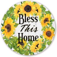 Bless This Home Sonnenblumen Kranz Schild - Wählen Sie Ihre Größe Runder Aufsatz Für Frühlingskränze von JanesFrontDoorDecor