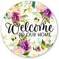 Willkommen in Unserem Haus Blumenkranz Schild - Wählen Sie Ihre Größe Runde Kranz Befestigung Für Frühlingskränze von JanesFrontDoorDecor