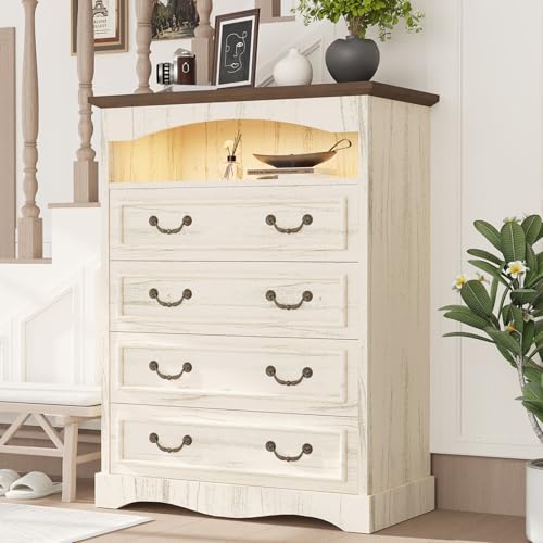 JanflyHome Farmhouse Kommode mit 5 Schubladen für Schlafzimmer, 111,8 cm hoch, Holz, rustikale Kommode mit offenen Regalen und LED-Lichtern, Vintage-Kommode Organizer für Wohnzimmer, Eingangsbereich JanflyHome Farmhouse Kommode mit 5 Schubladen für Schlafzimmer, 111,8 cm hoch, Holz, rustikale Kommode mit offenen Regalen und LED-Lichtern, Vintage-Kommode Organizer für Wohnzimmer, Eingangsbereich von JanflyHome