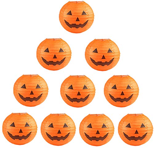 10 Stück Halloween Papier Laternen, 30 cm Kürbis Papierlaterne Jack-O-Laterne für Junge Mädchen Kinder Halloween Party Hochzeiten Garten Schlafzimmer Dekoration von Jangostor