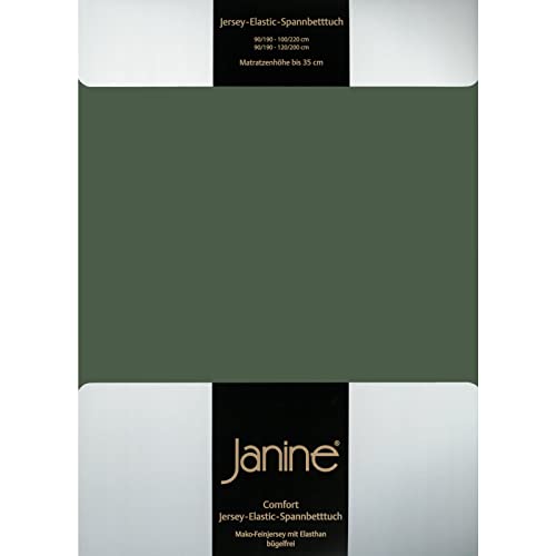 Janine Design Jersey Elastic Spannbetttuch olivgrün, 180x200 cm - 200x220 cm von Janine