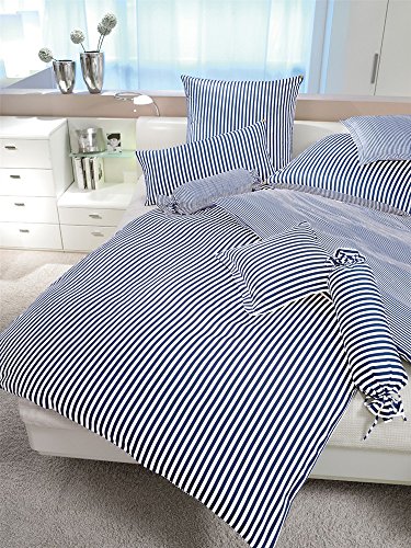 Janine Design Streifen-Bettwäsche modern Classic dunkelblau Kissenbezug einzeln 80x80 cm von Janine Design