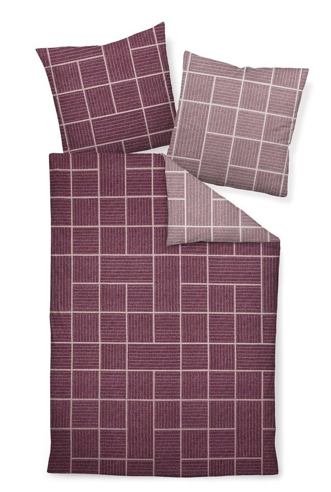 Bettwäsche Janine Davos Biber Bettwäsche 155x220 Karo Wende aubergine mauve 65087, Janine, Biber, 2 teilig von Janine