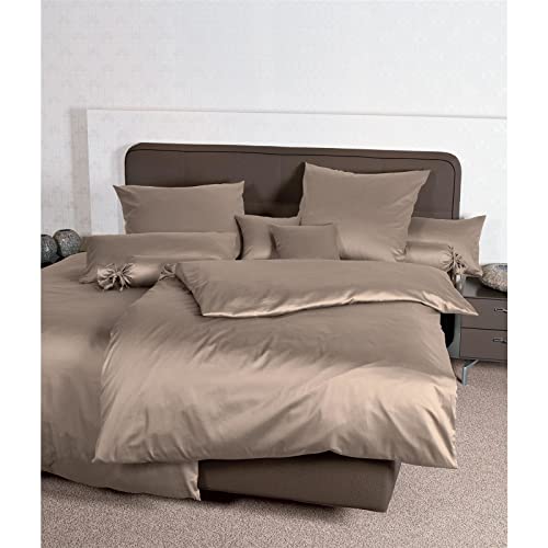 Janine Mako Satin Bettwäsche Uni Colors 155 x 220 cm Taupe von Janine