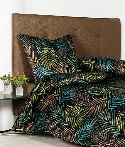 Janine Bettwäsche 135x200cm + 80x80cm Moments - weicher Bettbezug aus Mako Satin - mit Reißverschluss - 100% Baumwolle - Öko-Tex - nachtschattenachatgrün von Janine