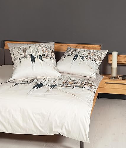 Janine Bettwäsche 135x200cm + 80x80cm modern Art - weicher Bettbezug aus Mako Satin - mit Reißverschluss - 100% Baumwolle - Öko-Tex - naturell von Janine