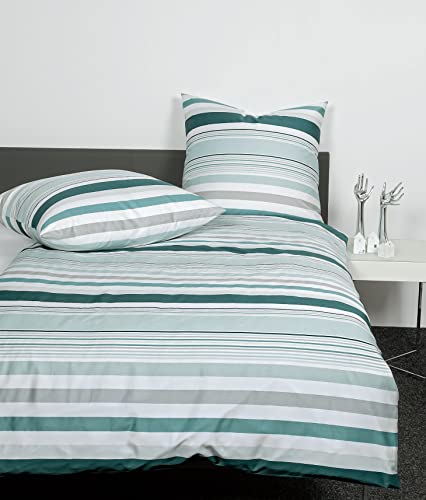 Janine Bettwäsche Mako-Satin J. D. 155x220 + 80x80 cm grünblau Salbei von Janine