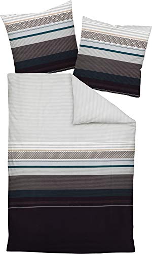 Janine Bettwäsche Mako-Satin anthrazit-Petrol Größe 200x220 cm (80x80 cm) von Janine