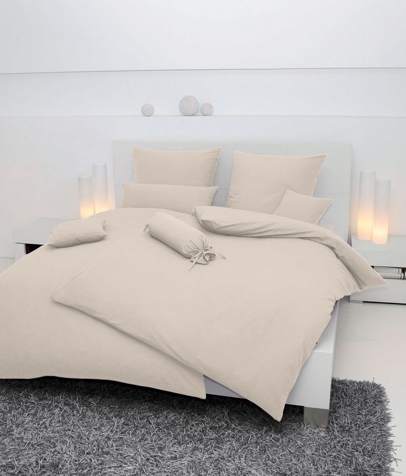 Janine Bettwäsche Mako-Soft-Seersucker Bettwäsche 155X220,80x80 PIANO natur, Bettbezug Kopfkissenbezug Set kuschelig weich hochwertig von Janine