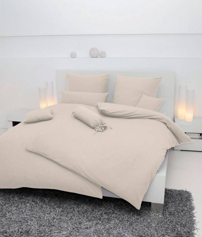 Janine Bettwäsche Mako-Soft-Seersucker Bettwäsche 155X220,80x80 PIANO natur, Bettbezug Kopfkissenbezug Set kuschelig weich hochwertig von Janine