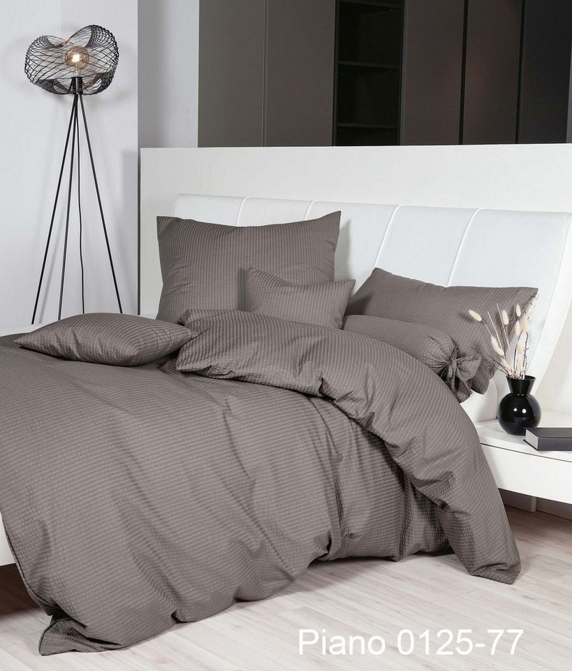 Janine Bettwäsche Mako-Soft-Seersucker Bettwäsche 155x200,80x80 PIANO natur, Baumwolle, 2 teilig, bettwäsche 155x200 baumwolle bettwäsche 155x200 mit reißverschluss von Janine