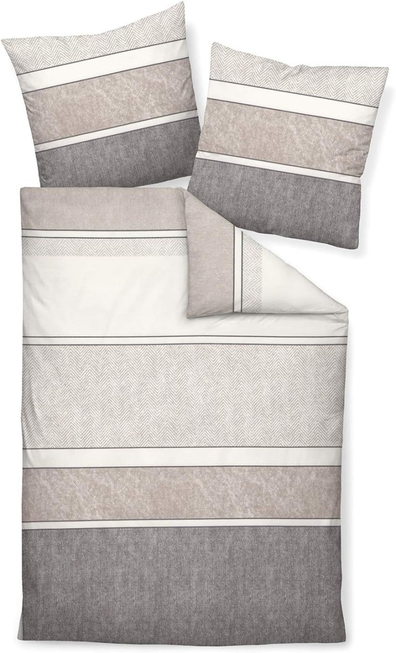 Janine Biber 1B-Bettwäsche 135x200 Davos 65047-07 Streifen taupe braun grau von Janine Design GmbH