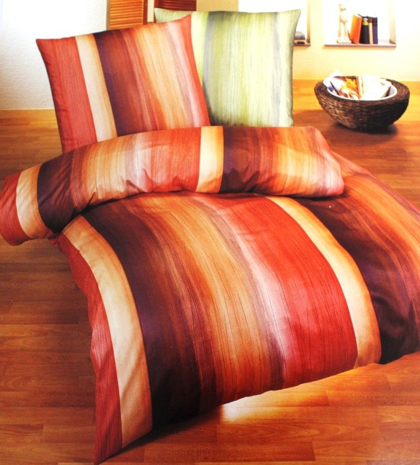 Janine Biber 1B-Bettwäsche 135x200 Davos 7724 Streifen braun ocker von Janine Design GmbH