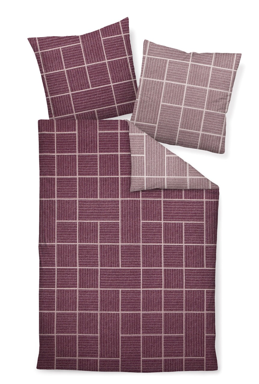 Janine Biber 1B-Bettwäsche 155x220 Davos 65087-05 Karo Wende uni aubergine von Janine