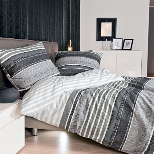 Janine Feinbiber-Bettwäsche - Davos - Platin Graphit - 200 x 220 cm + 2 x 80 x 80 cm von Janine