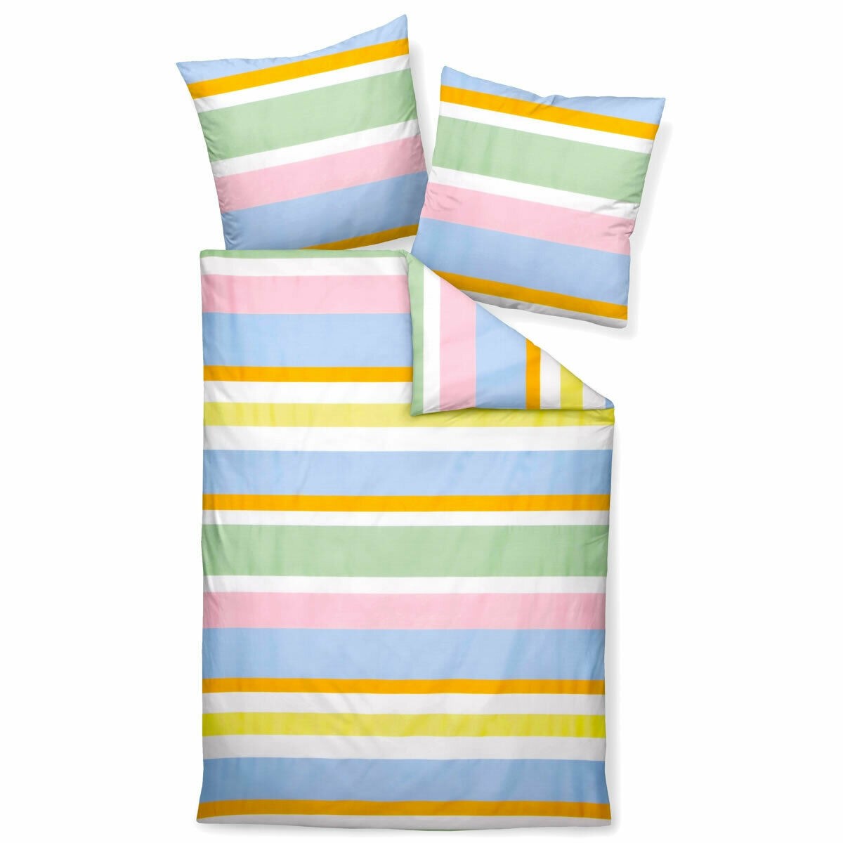 Janine J.D. Mako-Satin Bettwäsche 200x220 Streifen blau gelb grün bunt 87069-09 von Janine