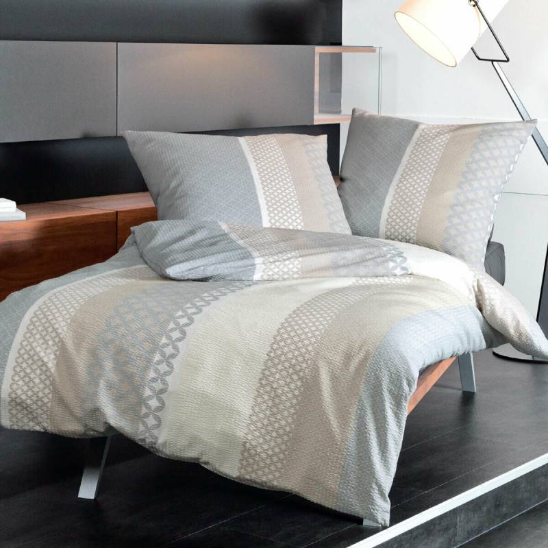 Janine Satin 1B-Bettwäsche 135x200 Streifen beige silber 31043-07 von Janine Design GmbH