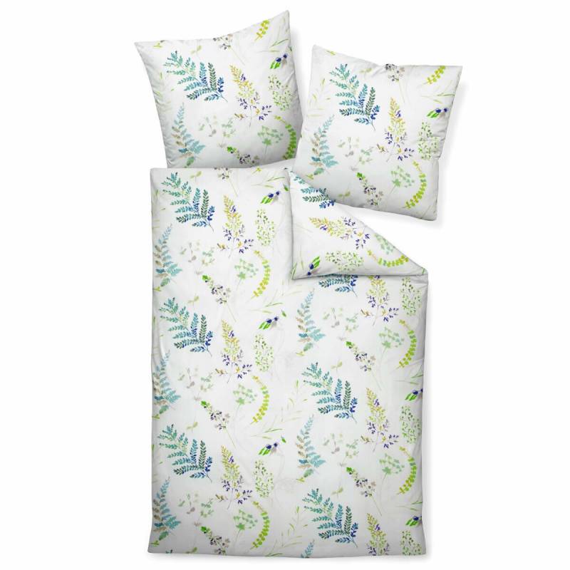 Janine Satin 1B-Bettwäsche 155x220 Farn Gräser Blüten weiß grün blau 870108-06 von Janine Design GmbH