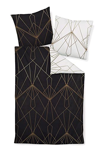 Janine Mako-Satin-Bettwäsche J.D. 155x220 cm + 80x80 cm bronzebraun-schwarz von Janine