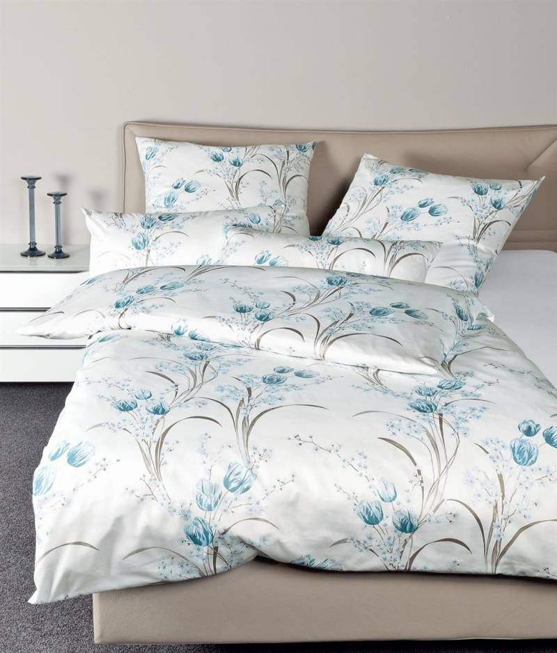 Janine Messina Mako-Satin Bettwäsche 155x220 Blumen Tulpen petrol blau 43080-02 von Janine