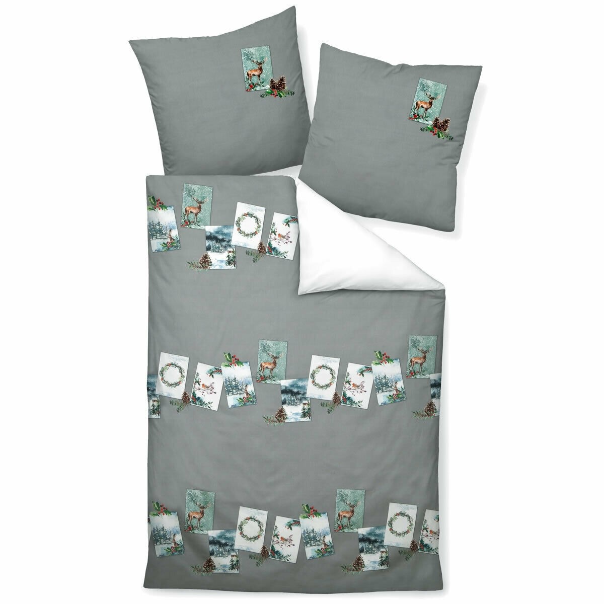 Janine Modern Art Mako-Satin Bettwäsche 155x220 Postkarten Hirsch Winter 4205... von Janine Design GmbH