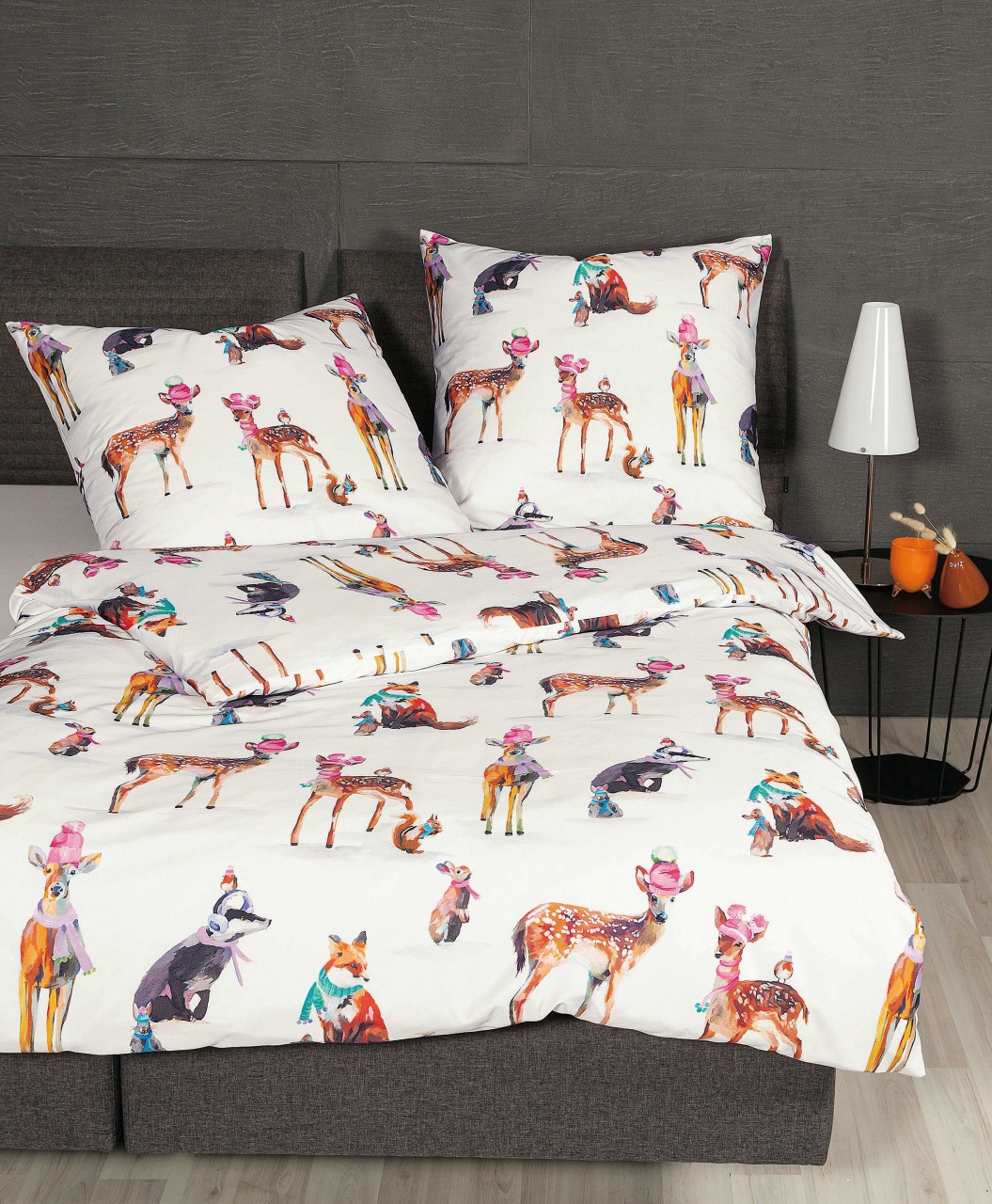 Janine Modern Art Mako-Satin Bettwäsche 155x220 Rehe Tiere Winter kalt 42115-09 von Janine