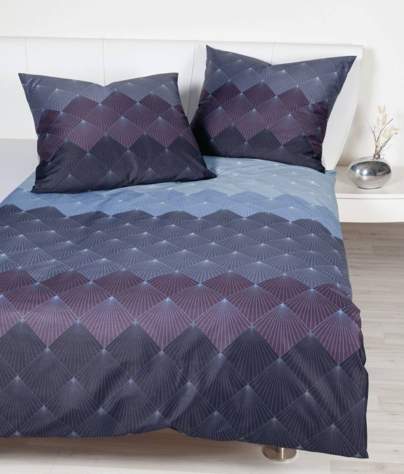 Janine Moments Mako-Satin Bettwäsche 200x220 Rauten Fächer blau lila 98096-5 von Janine