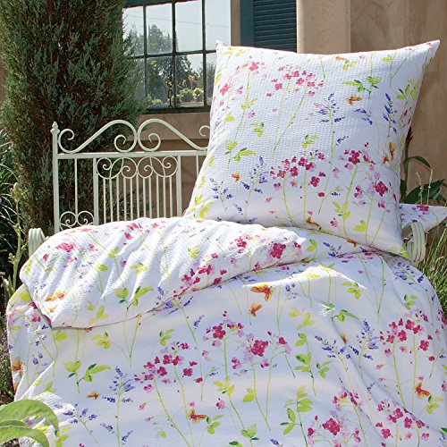 Janine Tango Mako-Soft-Seersucker-Bettwäsche 2440-01 Fuchsia-Rose-Flieder - 135x200 + 1 x 80x80 von Janine